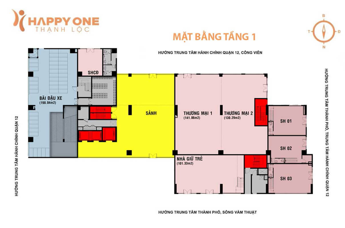 mặt bằng tầng 1 dự án happy one thạnh lộc