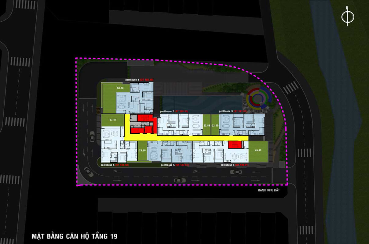 mặt bằng tầng 19 penthouse dự án happy one thạnh lộc